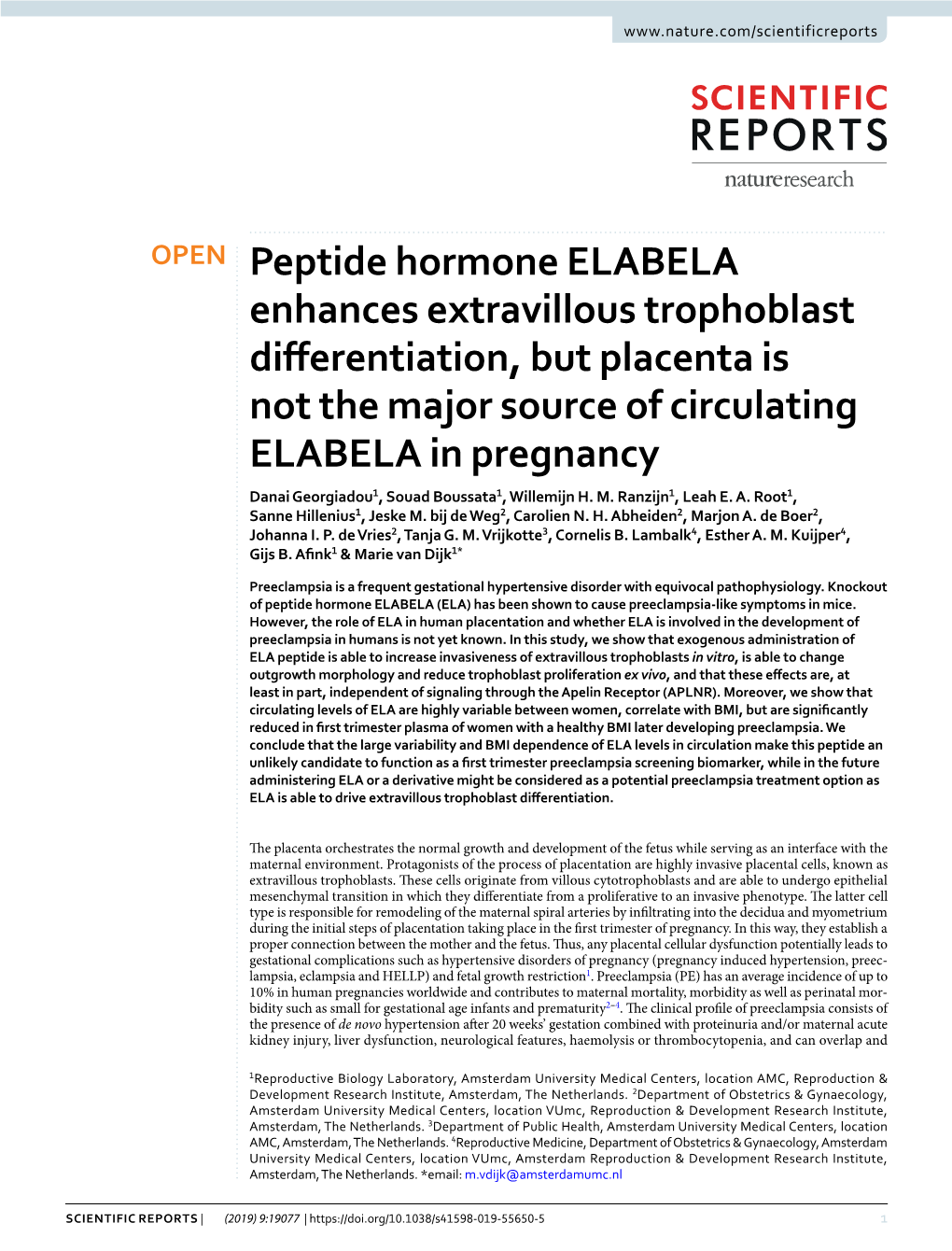 Peptide Hormone ELABELA Enhances Extravillous Trophoblast