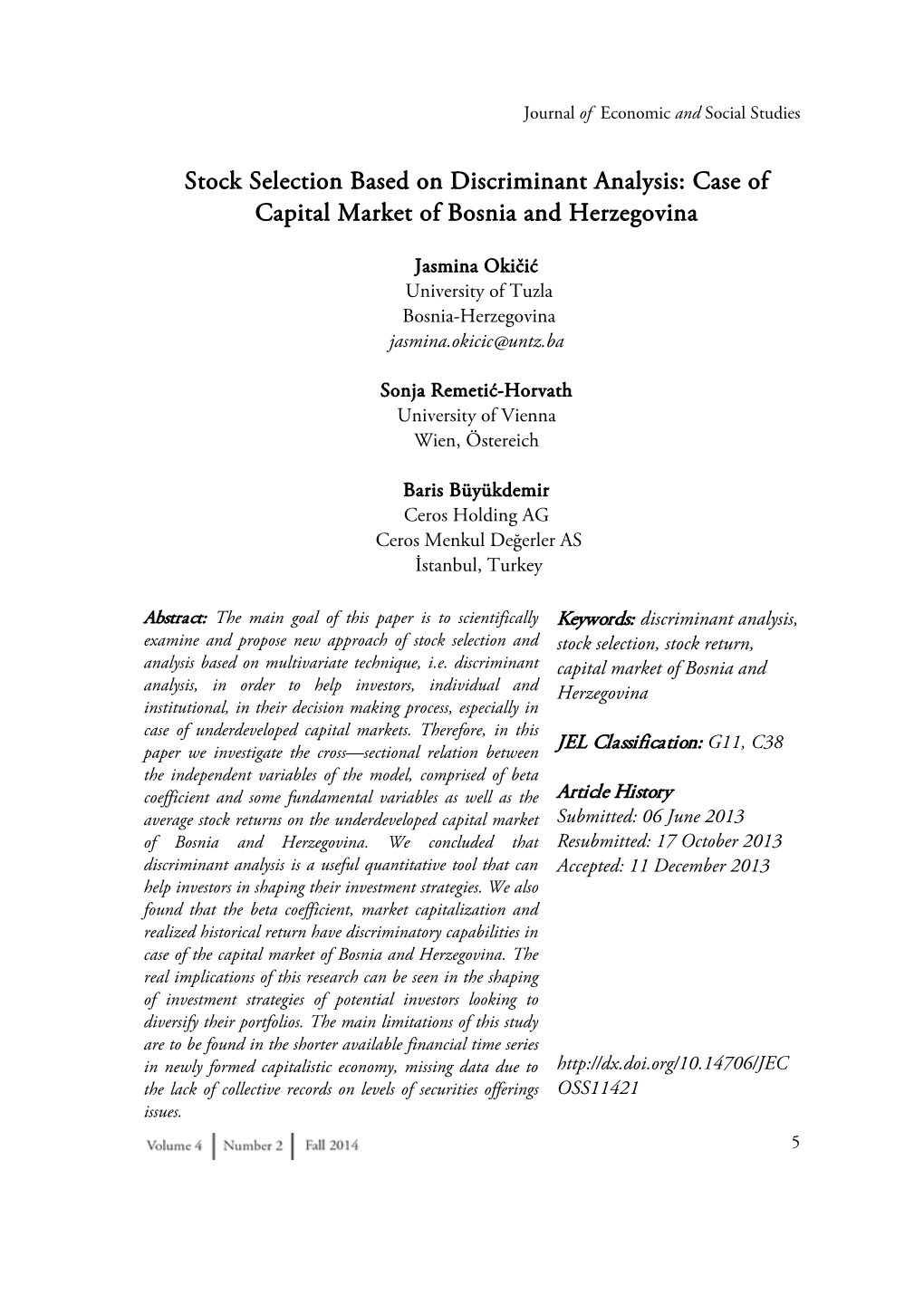 Stock Selection Based on Discriminant Analysis: Case of Capital Market of Bosnia and Herzegovina