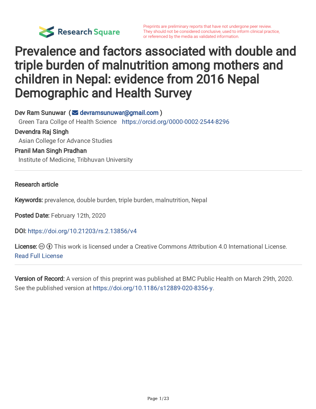 Prevalence and Factors Associated with Double And