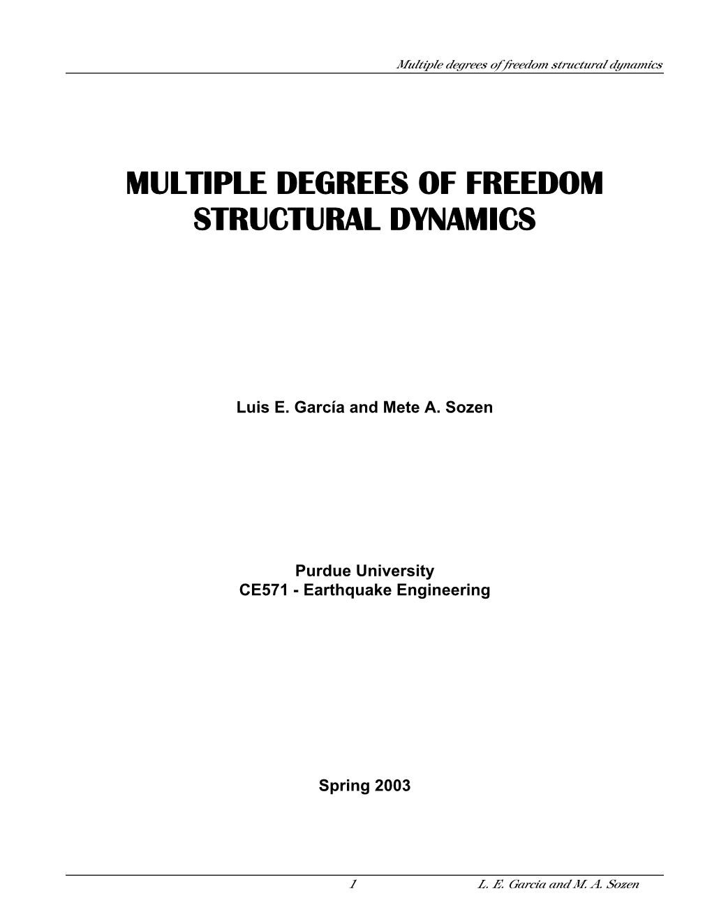 Multiple Degrees of Freedom Structural Dynamics