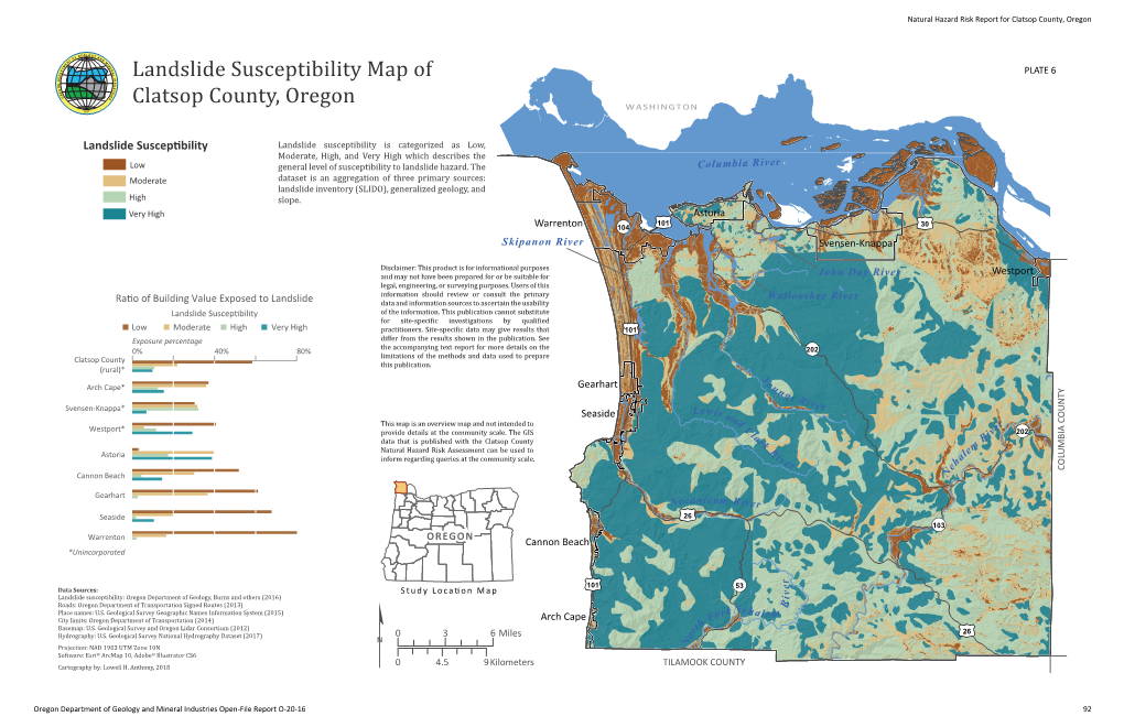 Plate 6. Landslide Susceptibility Map of Clatsop County, Oregon