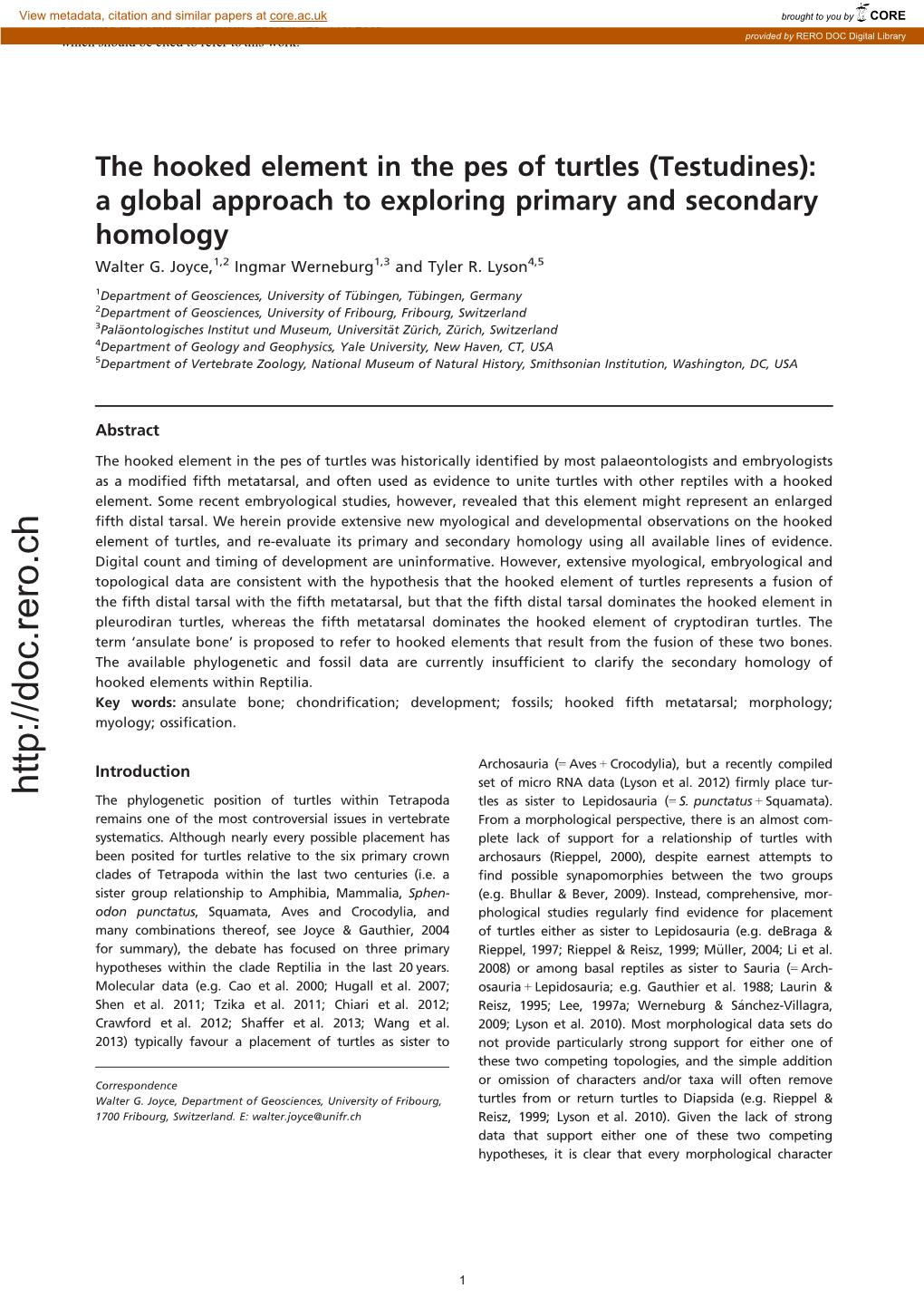 The Hooked Element in the Pes of Turtles (Testudines): a Global Approach to Exploring Primary and Secondary Homology Walter G