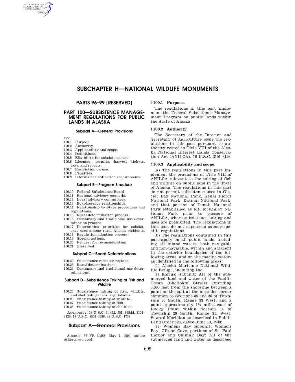 Subchapter H—National Wildlife Monuments