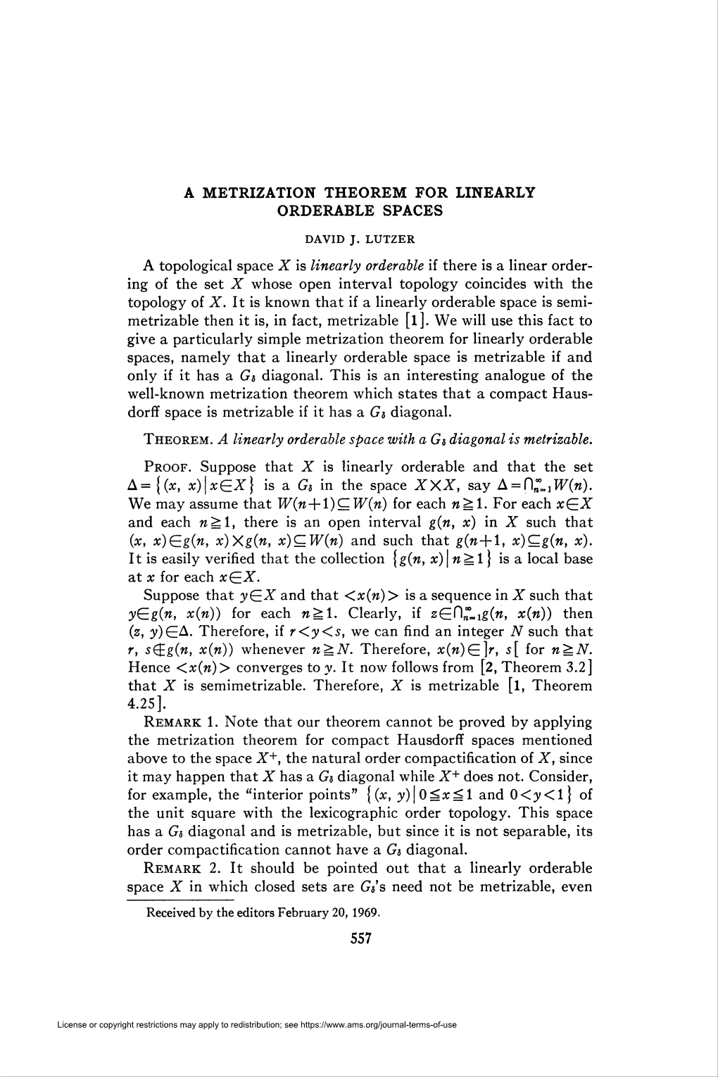 A Metrization Theorem for Linearly Orderable Spaces 4.25]