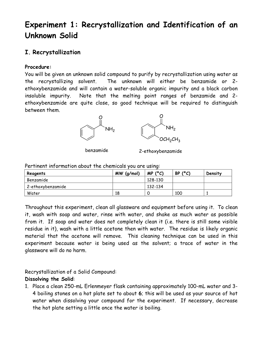 Recrystallization and Identification of an Unknown Solid