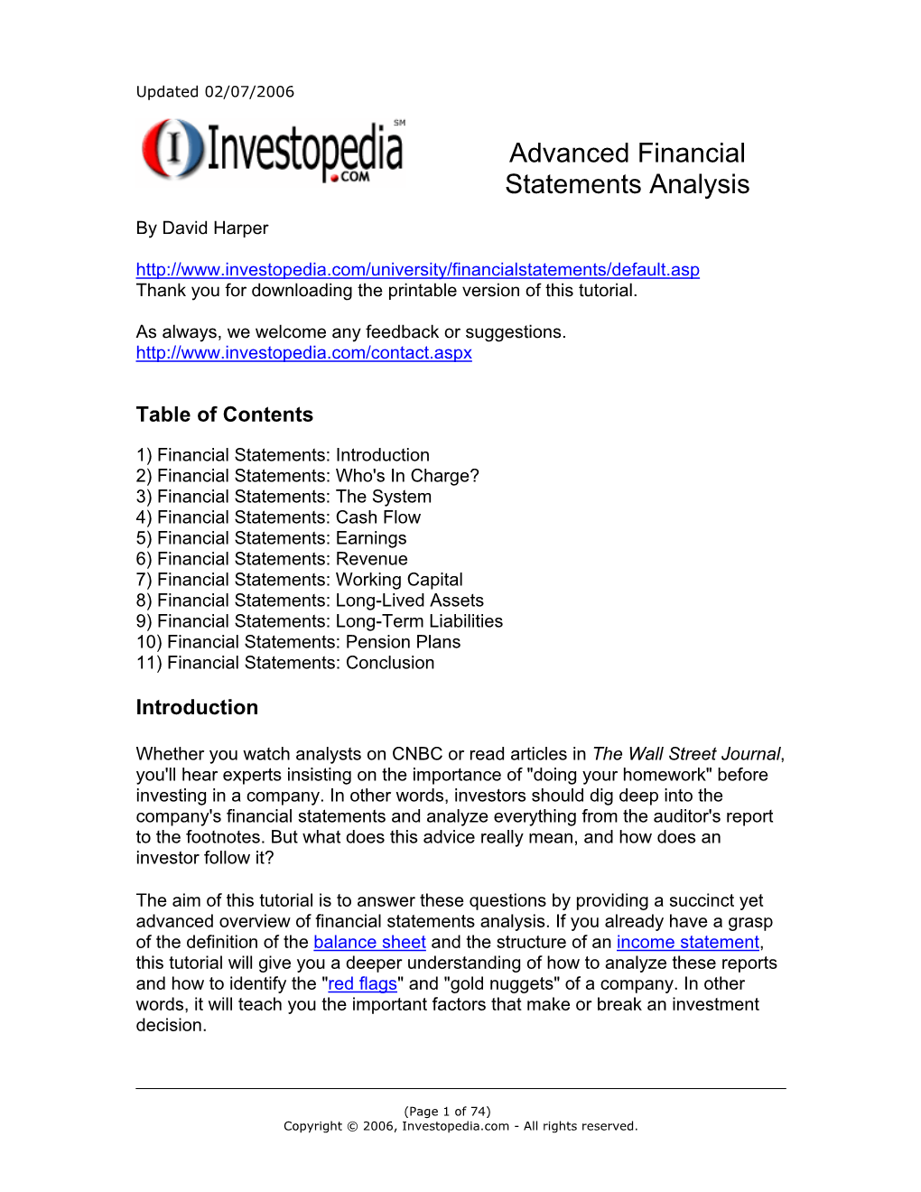 Advanced Financial Statements Analysis