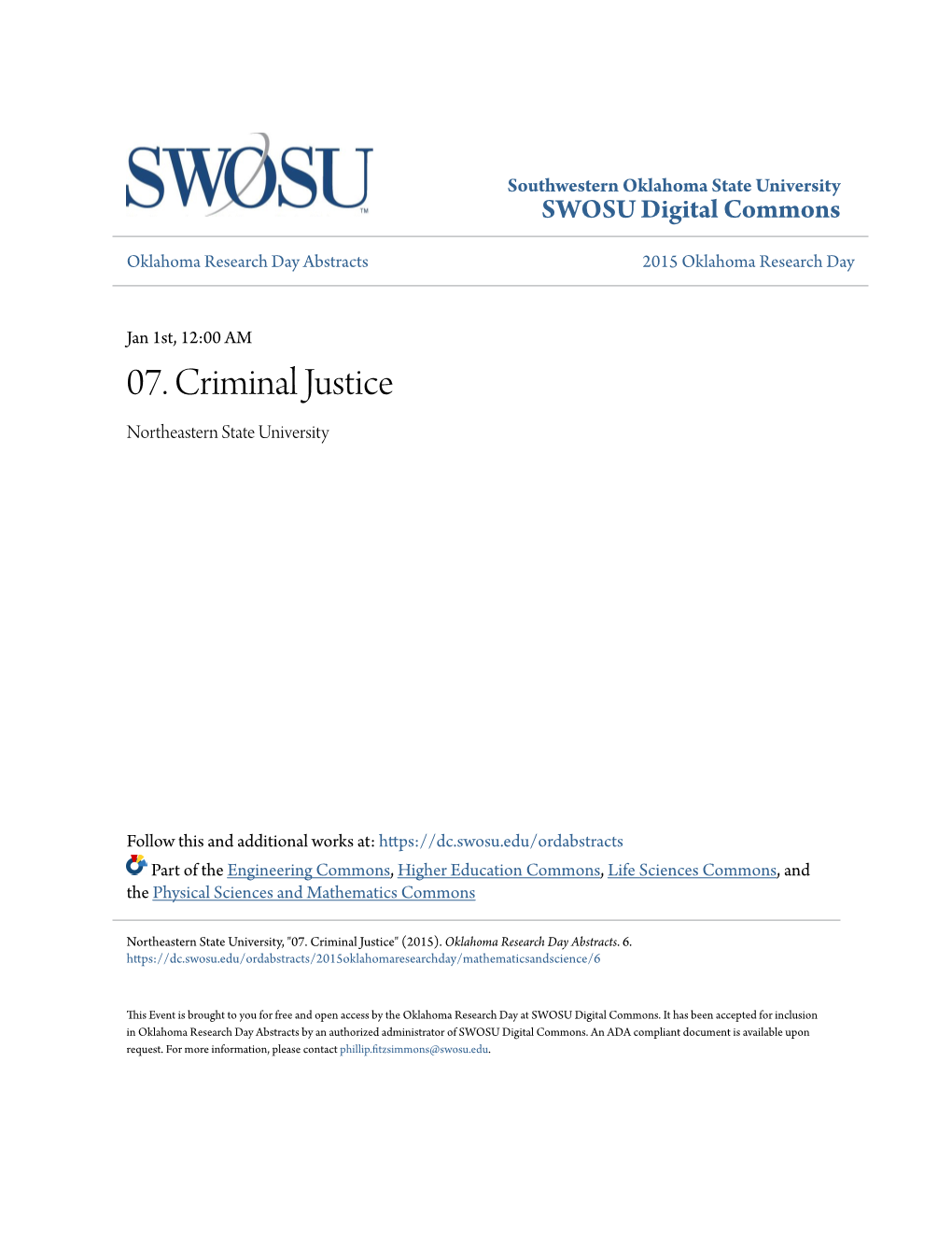 07. Criminal Justice Northeastern State University