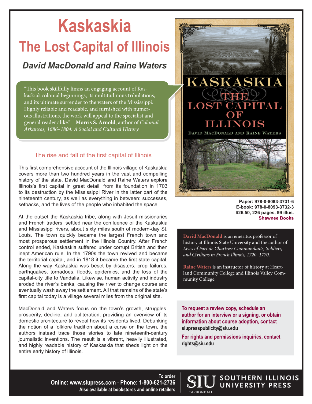 Kaskaskia the Lost Capital of Illinois David Macdonald and Raine Waters