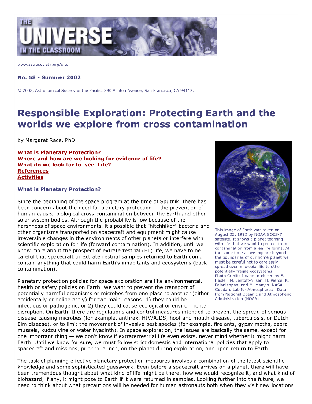 Protecting Earth and the Worlds We Explore from Cross Contamination by Margaret Race, Phd