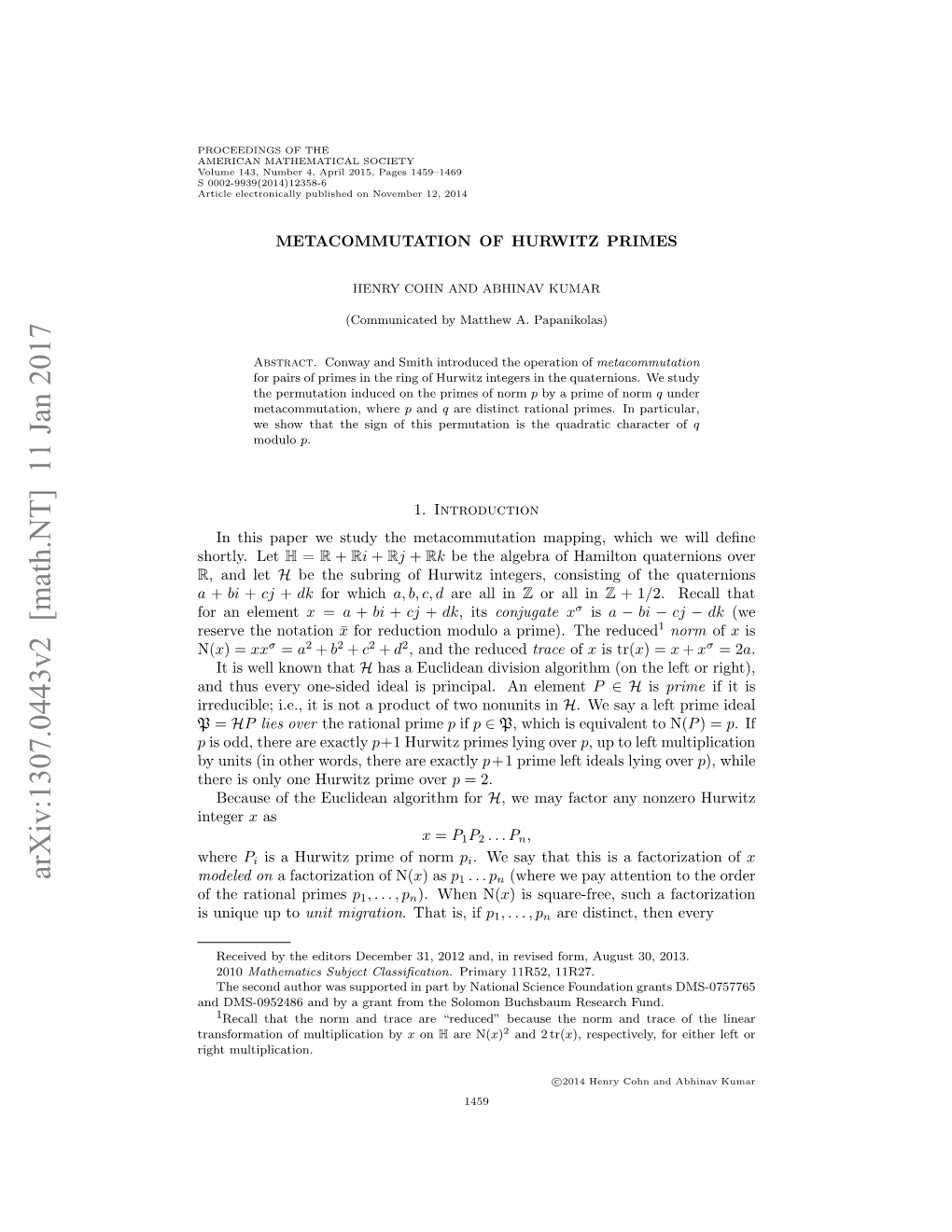 Metacommutation of Hurwitz Primes