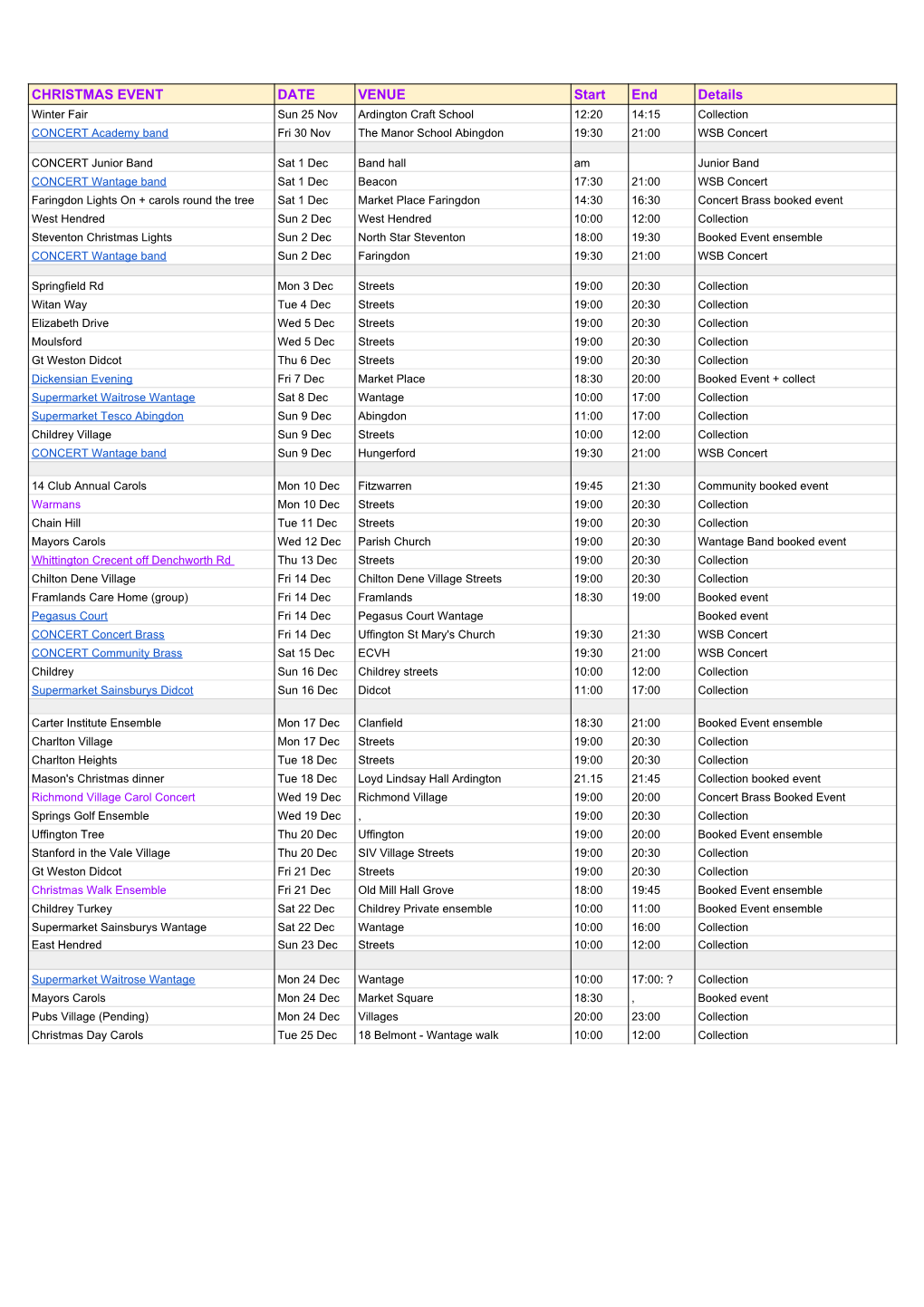 2018 Carolling Events