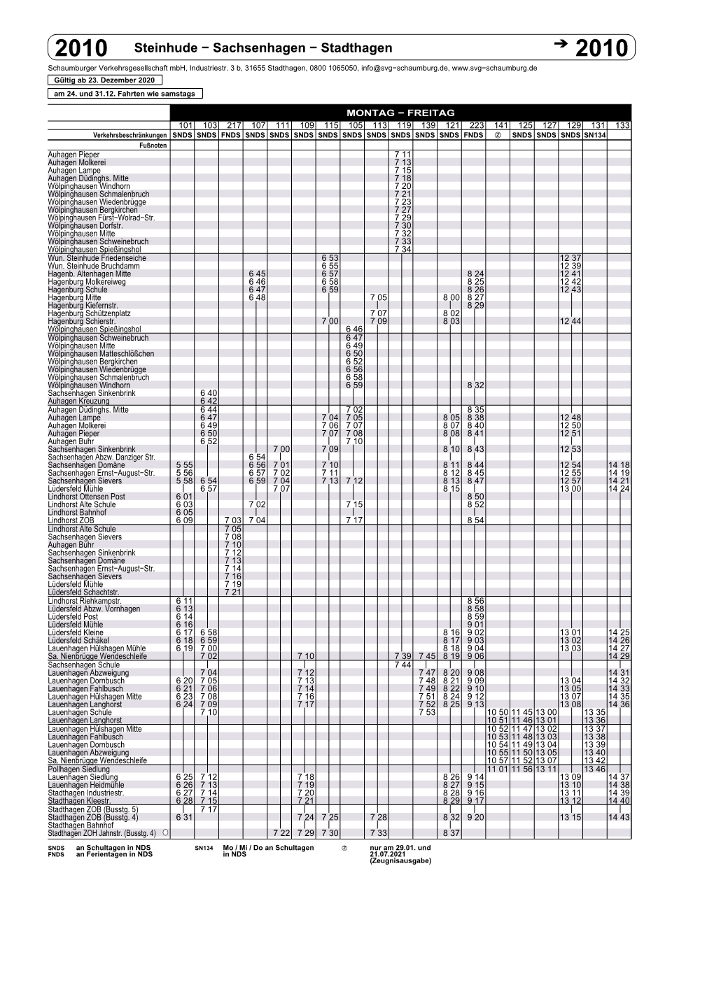 Fahrplan Linie 2010