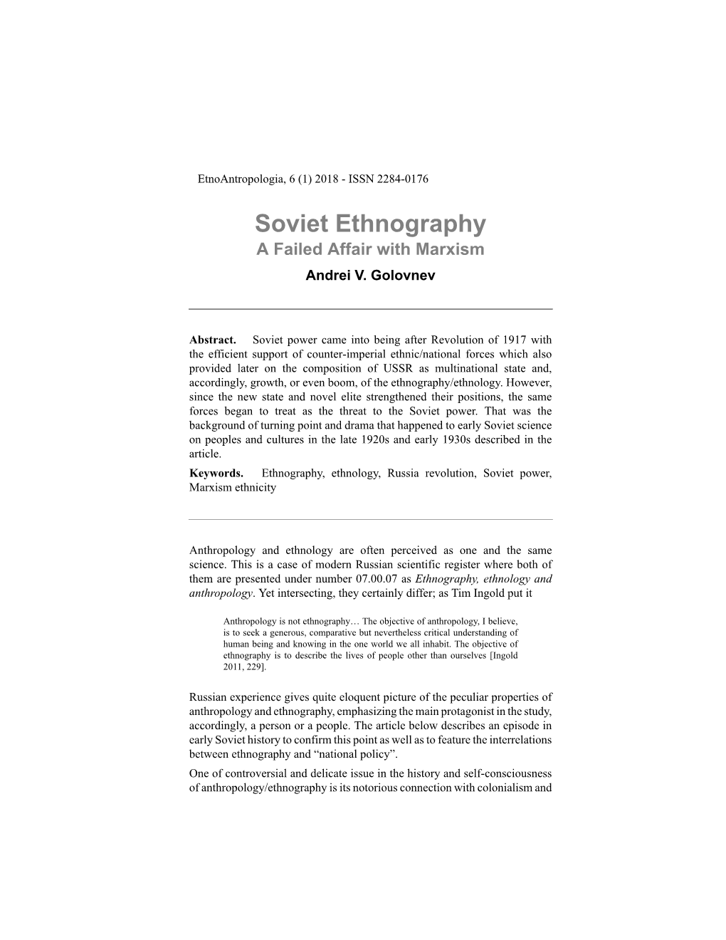 Soviet Ethnography a Failed Affair with Marxism Andrei V