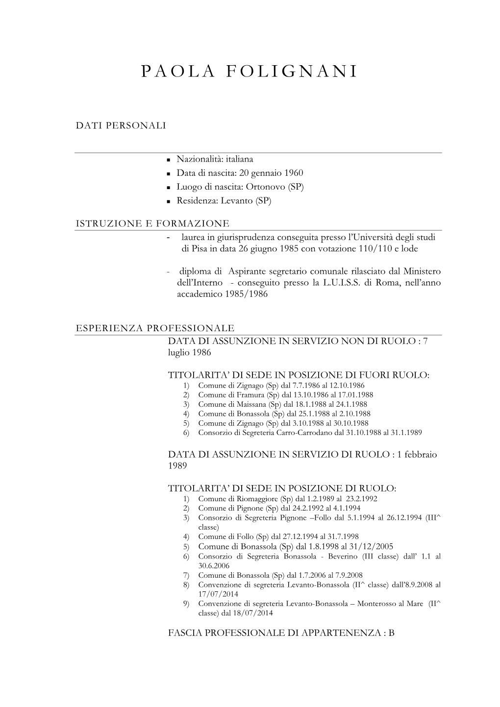 Curriculum Vitae Folignani Paola 2014