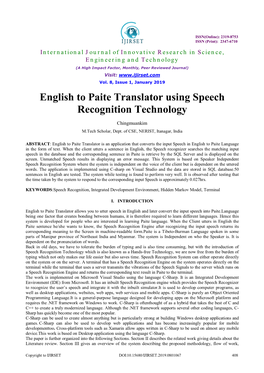 English to Paite Translator Using Speech Recognition Technology