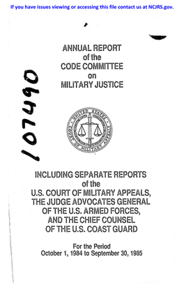 ANNUAL REPORT of the CODE COMMITTEE MILITARY JUSTICE