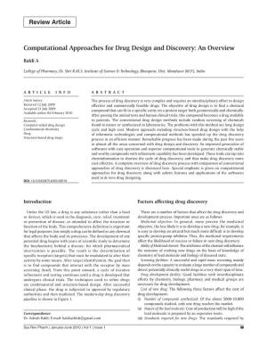 Computational Approaches for Drug Design and Discovery: an Overview
