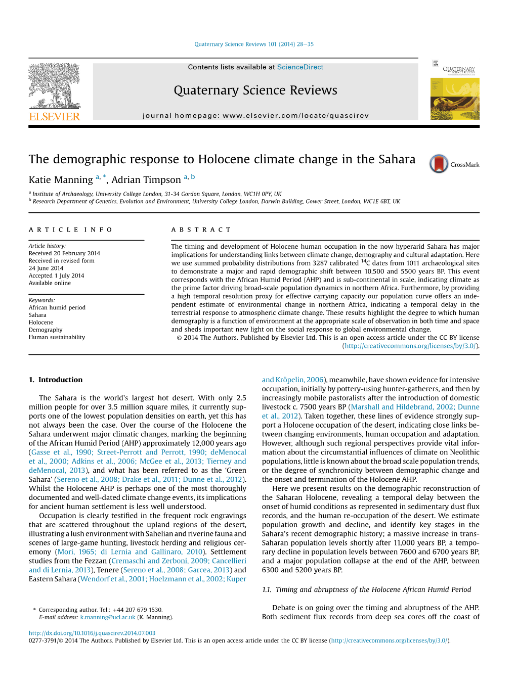 The Demographic Response to Holocene Climate Change in the Sahara