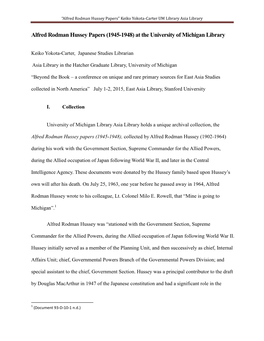 Alfred Rodman Hussey Papers” Keiko Yokota-Carter UM Library Asia Library