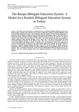 The Basque Bilingual Education System: a Model for a Kurdish Bilingual Education System in Turkey