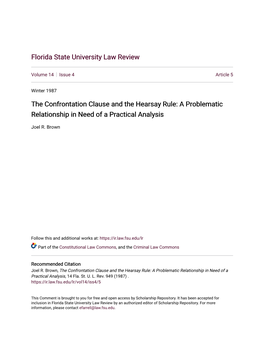 The Confrontation Clause and the Hearsay Rule: a Problematic Relationship in Need of a Practical Analysis