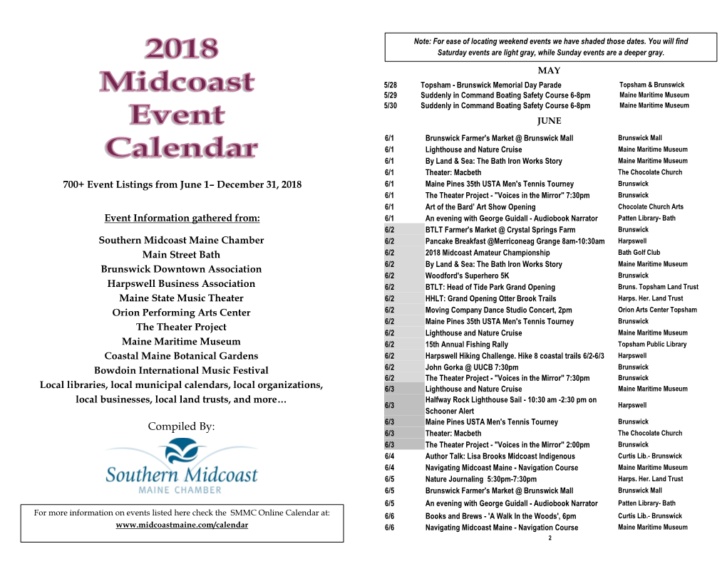 Events Calendar 2018