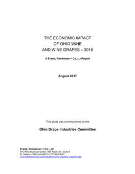 The Economic Impact of Ohio Wine and Wine Grapes – 2016