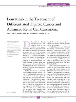 Lenvatinib in the Treatment of Differentiated Thyroid Cancer and Advanced Renal Cell Carcinoma