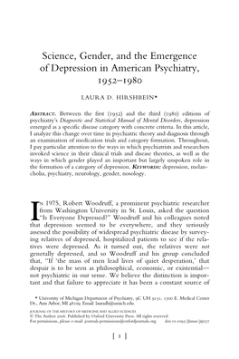 Science, Gender, and the Emergence of Depression in American Psychiatry, 1952–1980