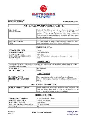 National Wood Preservative Decorative Coatings Technical Data Sheet