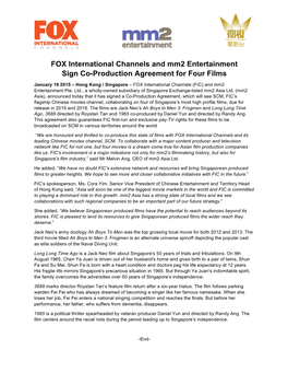 FOX International Channels and Mm2 Entertainment Sign Co-Production Agreement for Four Films