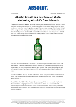Absolut Extrakt Is a New Take on Shots, Celebrating Absolut’S Swedish Roots