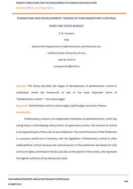 Formation and Development Trends of Parliamentary Control Over the State