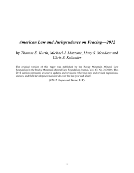 American Law and Jurisprudence on Fracing—2012 by Thomas E