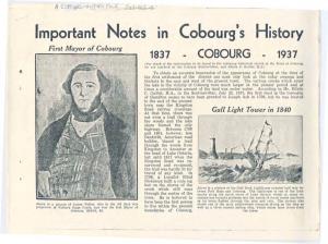 Notes Cobourg's History Important