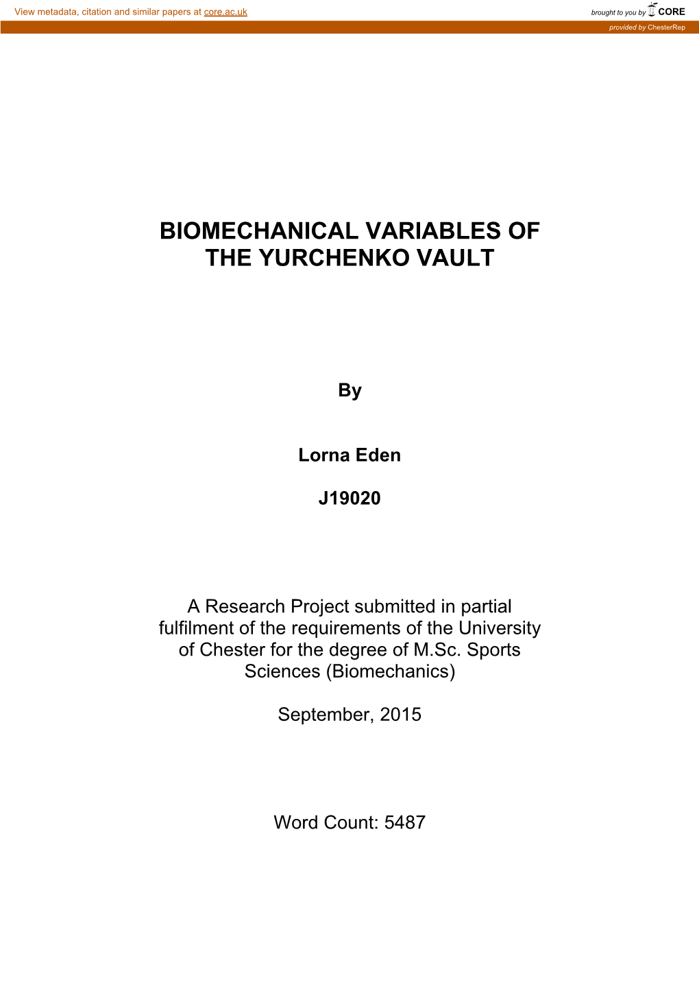 Biomechanical Variables of the Yurchenko Vault