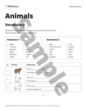 SAMPLE – Animals – Simple Sentences – ESL Library