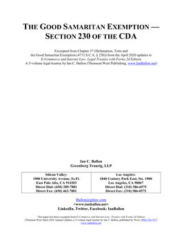 The Good Samaritan Exemption — Section 230 of the Cda