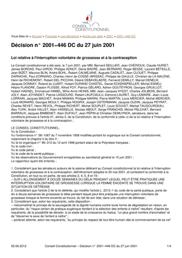 Conseil Constitutionnel a Été Saisi, Le 7 Juin 2001, Par MM