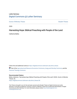 Harvesting Hope: Biblical Preaching with People of the Land