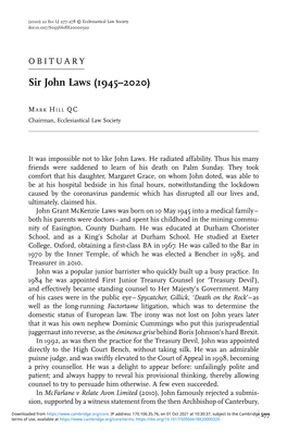 Sir John Laws (1945–2020)