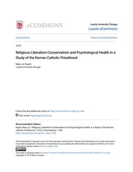Religious Liberalism-Conservatism and Psychological Health in a Study of the Roman Catholic Priesthood