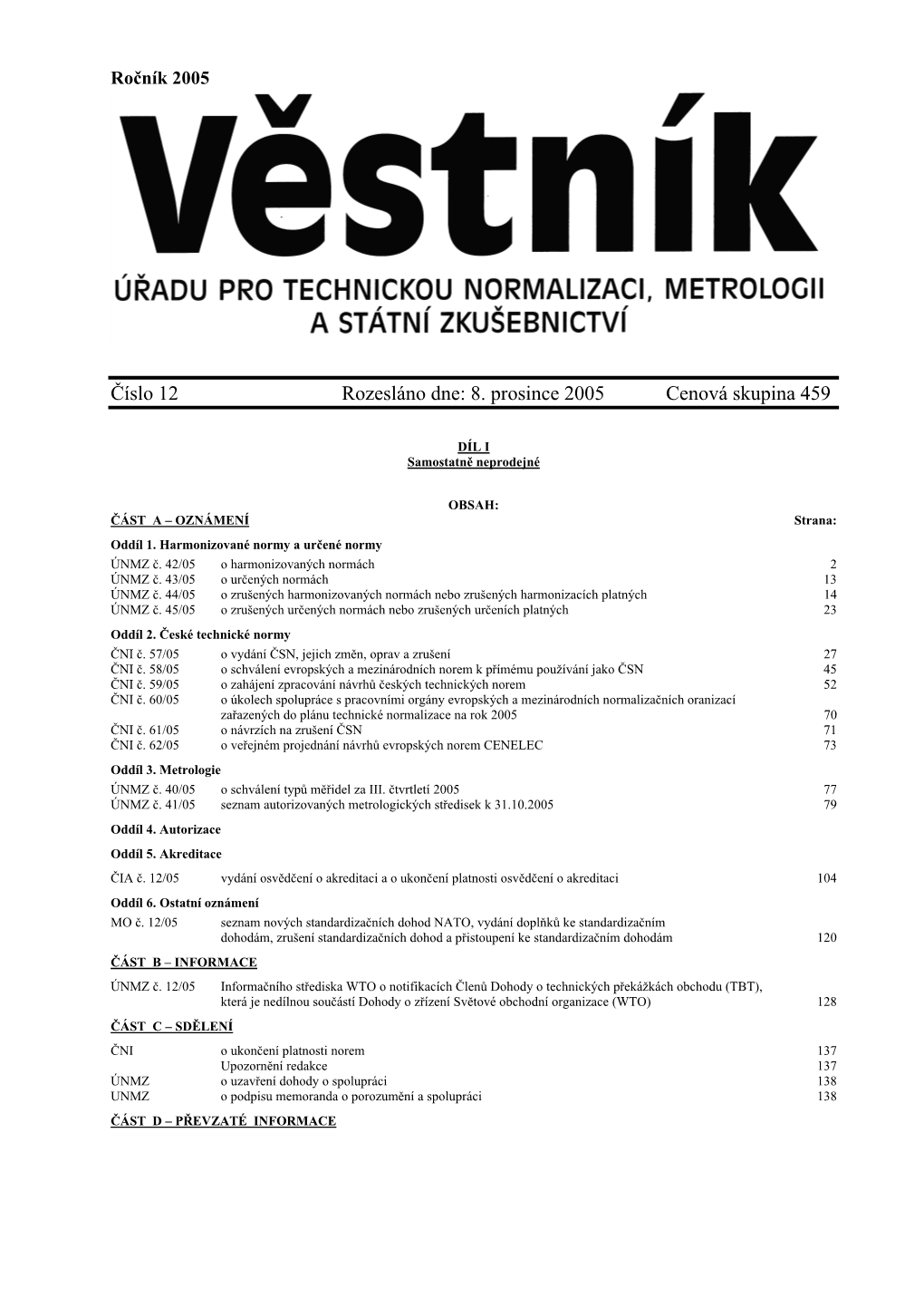 Věstník ÚNMZ 12/2005