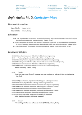 Ergin Atalar, Ph. D. Curriculum Vitae