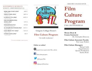 Film Culture Program Course Instructor Dr