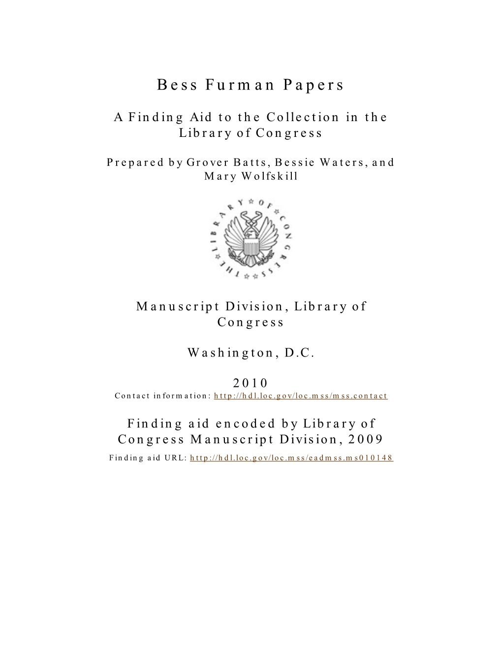 Bess Furman Papers