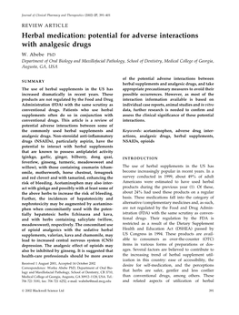 Herbal Medication: Potential for Adverse Interactions with Analgesic Drugs