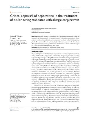 Critical Appraisal of Bepotastine in the Treatment of Ocular Itching Associated with Allergic Conjunctivitis