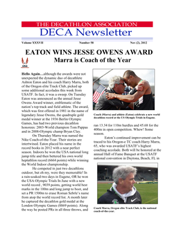 EATON WINS JESSE OWENS AWARD Marra Is Coach of the Year