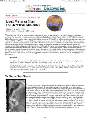 Liquid Water on Mars: the Story from Meteorites